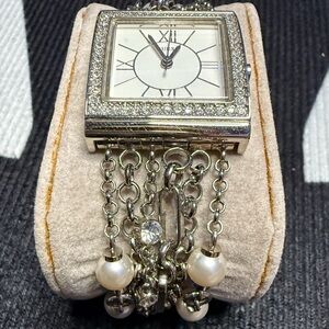 Guess Silver and White Watch with Intricate Design
